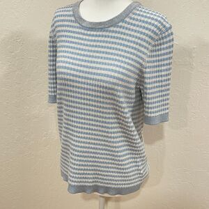 ~Brooks Brothers XL Sweater Short Sleeved Striped Metallic Ribbed Knit Lite Blue